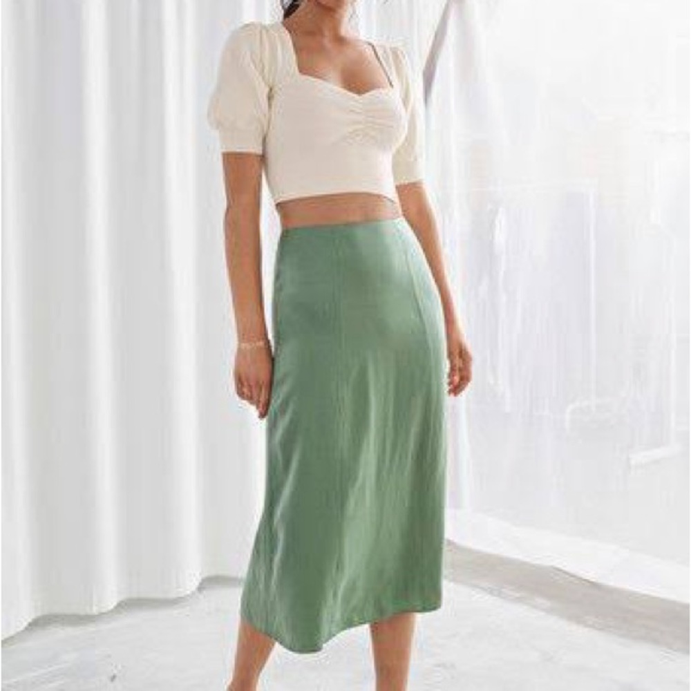 & Other Stories Sage Green Midi Skirt